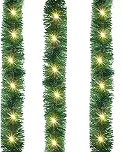 Christmas Tree Shiny Garland Light,Green Streamers Ornaments Shiny Tinsel Garland - Twist Christmas Decor with Light Strips Prelit Light Strips for Christmas & Birthday