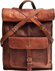 23" Brown Leather Backpack Vintage Rucksack Laptop Bag Water Resistant Roll Top College Bookbag Comfortable Lightweight Travel Hiking/picnic For Men