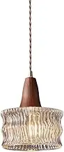 Vintage Glass Hanging Lamp Wood Pendant Lighting Ceiling Fixture for Kitchen Island E14