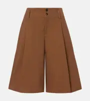 [Chloe] Chloé Pleated cotton canvas Bermuda shorts AU 16 brown