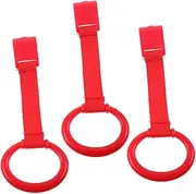 HOOTNEE Baby Bed Stand Up Assistance 3 Pack Red Crib Pull Up Rings Toddler Hand Pull Rings Baby Cot Hanging Rings