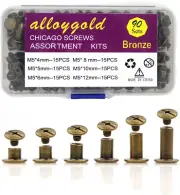 90 Sets Bronze Chicago Screws Leather Assorted Kit ，6 Sizes of Screw Rivets