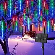 Minetom - Solar Christmas Lights Outdoor, 10 Tubes 16 Inch 240 LED Meteor Shower Lights, Waterproof Solar Falling Rain Lights for Tree Bushes Party Christmas Decoration Multicolor