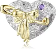 [DUUDAH] Women's Jewellery 925 Sterling Silver Pendant Beads,Creative Heart-Shaped Paper Clip Beads S925 Sterling Silver Electroplating 14K Gold Sandblasted Zircon Bracelet DIY Accessory Beads