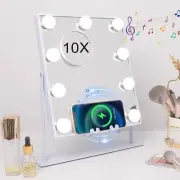Lighted Vanity Mirror with Bluetooth Speaker and Wireles Charging Tabletop-White