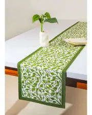 Tiramisu Evergreen Elegance Block Print Table Runner