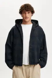 [Cotton On Men] Cotton On Men - Cropped Hooded Bomber - Black check S/M BLACK CHECK