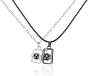 [TOZLU] Magnetic Matching Necklace for Couples Heart 100 Languages I Love You Projection Ne Relationship Best Friend Necklace Magnet