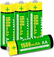JINTION Rechargeable AA Batteries 4 Pack Double A 1.2V Ni-MH 1500mAh Solar Light Battery High Capacity Low Self Discharge for Toys Remote Lights