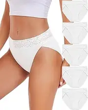 [RHYFF] Womens Underwear Cotton Bikini Panties High Cut Lace Panty Stretch Hipster Underpants Ladies Briefs S-XXL