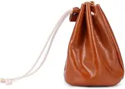 [SZHENGSHAN] Leather Drawstring Bag Purse Pouch Money Coin Bag,1Pc Leather Drawstring Coin Purse, Ideal Coin Holder & Mini Purses,Khaki