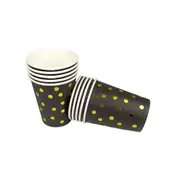 10Pcs Paper Cups Black Gold Tableware Party Supplies Cover Napkins Plates Disposable Decoration