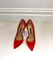 Zac Posen Red Satin Pointed Toe Pump-Size 37 NEW! with box