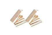 2x Eco Basics Reusable Bamboo Cutlery Set Spoon Fork Knife Straw w Storage Pouch