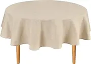Hiasan Round Linen Tablecloth 60 Inch - Table Cloth Round Tablecloth Wrinkle and Stain Resistant Washable Polyester Fabric for Dining Room Kitchen Party, Beige