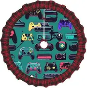 [VPPUR] Gaming Controller Patterns Print Xmas Tree Skirt Santa Xmas Decor Holiday Party 48''36''30''Christmas Tree Skirt
