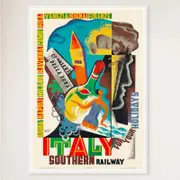 Galrie Holiday Southern Railway Vintage Italy Travel Poster for Home Decor, White Frame, A3 30 x 42cm (12 x 16inch)