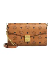 MCM Tracy Foldover Top Medium Shoulder Bag One size beige