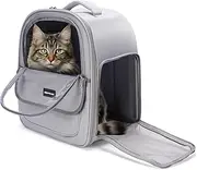 Cat Backpack Portable Up to 7 kg, Breathable Pet Backpack with Mesh Window & Safety Lead - Waterproof Oxford Fabric, Foldable for Travel, Hiking and Veterinary Visits (Grey)