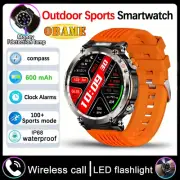 New 5ATM Outdoor Smart Watch Men 600Mah LED Flashlight Smartwatch Compass Blueto