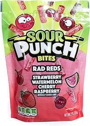Sour Punch Bites, Cherry, Strawberry, Watermelon & Raspberry Favorite Red Flavors, Chewy Candy, 9oz Bag (12 Pack)