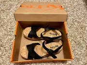 Korks Kalie Cork Platform Wedge Strappy Leather Sandal Black 8M