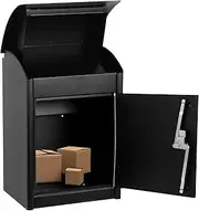 qorkhogr Package Delivery Box for Outside,Lockable Anti-Theft Parcel Drop Box Waterproof Large Galvanized Steel Delivery Box for Packages Wall Mounted Mailbox for Porch Fence Curbside Black