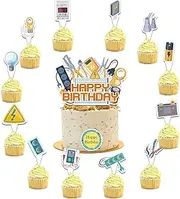 25 Pcs Electrician Cake Topper Cupcake Toppers Power Electrician Lineman Cake Decorations for Electrician Party Decorations Electrician Birthday Party Supplies