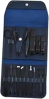 EXQUIMEUBLE 16 Stainless Steel Nail Scissors Set Nail Clippers Metal Manicure Tools Dark Pu Leather Bag