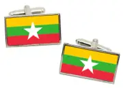 Burma Myanmar Flag Cufflinks in Chrome Gift Box