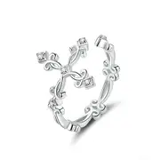 Retro Pattern Cross Adjustable Finger Ring for Women Silver plating Vintage Flower Rings