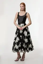 Rosette Mono Textured Woven Prom Skirt