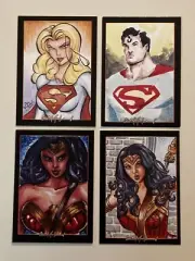 Supergirl Superman Wonder Woman DC 4 Sketch Card Print Lot Set Chris McJunkin