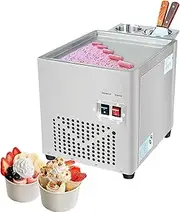 Commercial Rolled Ice Cream Machine, Stir-Fried Ice Cream Roll Maker, Stainless Steel Ice Cream Porridge Maker with 35 * 25cm Single Square Pan, Yogurt Cream Machine, for Bars Cafe Dessert