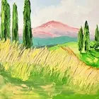 Apennine Mountains Painting Tuscany Italy Original Cypress Tree Rapeseed Flowers