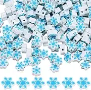 SUNNYCLUE 1 Box 300Pcs 10mm Snowflake Beads Christmas Polymer Clay Beads Cute Blue White Xmas Flat Loose Spacer Beads Bulk for Jewelry Making DIY Bracelet Necklace Chocker Craft Supplies Party Decor