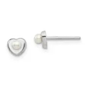 14k White Gold Madi K White Button Freshwater Cultured Pearl Heart Post Earring