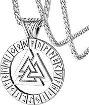 [FaithHeart] Norse Viking Pendant Necklace, Stainless Steel Nordic Compass Valknut Rune Jewelry for Men Women Delicate Gift Packaging