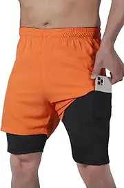[Starforce Apparel] Men’s 2 in 1 Running Shorts - Lightweight Quick Dry Workout Gym Shorts with Phone Pocket, Athletic Training Shorts with Inner Liner for Sports
