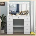 Large Vanity Desk Dressing Table with Make up Mirror 11 LED Bulbs + 7 Drawers