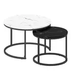 2Pcs Nesting Table Round Marble Effect Coffee Table End Table Black & White