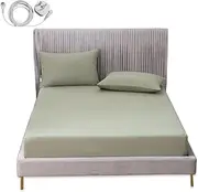 JIUMIWA Ground Sheet King Size with 5m Cord, 90% Organic Cotton + 10% Silver Fiber, Con ductive Earth Bed Sheets for Better Sleep and Wellness (Green, King - 193x203x33cm)
