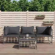 4 Piece Garden Lounge Set with Cushions Anthracite Poly Rattan