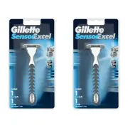 2 pcs Gilette Sensor Excel Heavyweight Razor Handle & Cartridge