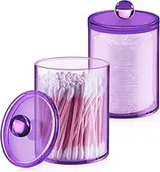 2 Pack Qtip Holder, Apothecary Jars Holder Dispenser, Bathroom Jars with Lids Set for for Cotton Swabs, Balls, Pads, Floss Picks,10oz-12oz Plastic Canisters(Purple)