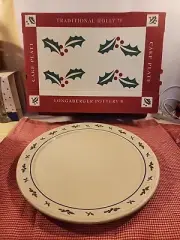 Longaberger Pottery Traditional Holly Cake Plate 14.5” in Box