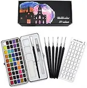 oolong 50 colors Watercolor Paint Set in Portable Iron Box,Travel Sized Water Color Art Kit Palette with 1 Water Brush Pens, 6 Paint Brushes, 1 Colour Charts for Adult Beginners & Professional