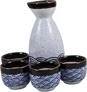 1Set Elegant Japanese Sake Set Ceramics Sake Pot with Ochoko Cups for Home Entertainment for Tea Parties and Pot Cups Unique Wave Pattern