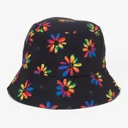 Claires Bucket Hat Black with Rainbow Daisy Smiley Face Youth One Size