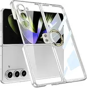 [YBROY] Case for Samsung Galaxy Z Fold5 5G, Ultra-Thin Hard PC + Tempered Glass Protective Film, with Metal Ring, Anti-Scratch, Cover Case for Samsung Galaxy Z Fold5 5G.(Transparent)